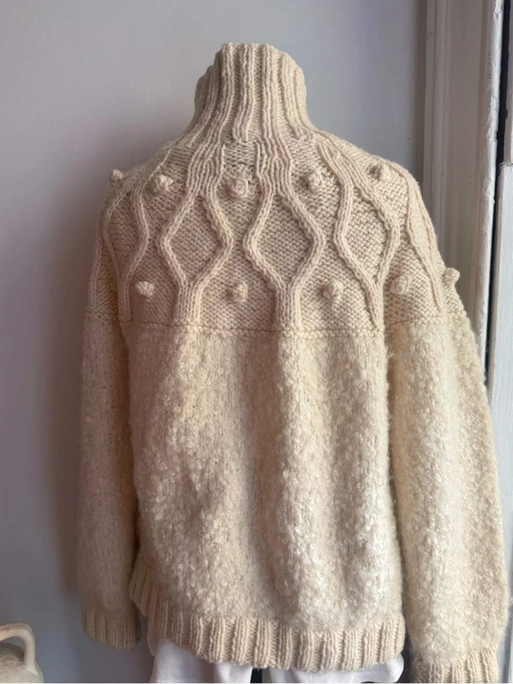 Avoca Ireland Cable Knit Wool Cardigan Cream Zip Up Fisherman Spring Layer - Picture 6 of 7